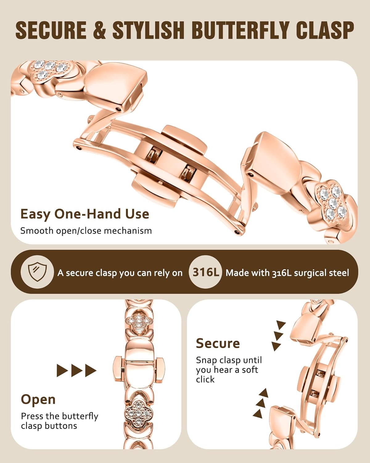 🔥LAST DAY SALE-60%🎉Insideefy 5X Magnetic Copper Bracelet for Women | 5000 Gauss Magnets | Adjustable Butterfly Clasp | Gold-Rose Four-Leaf Clover Design