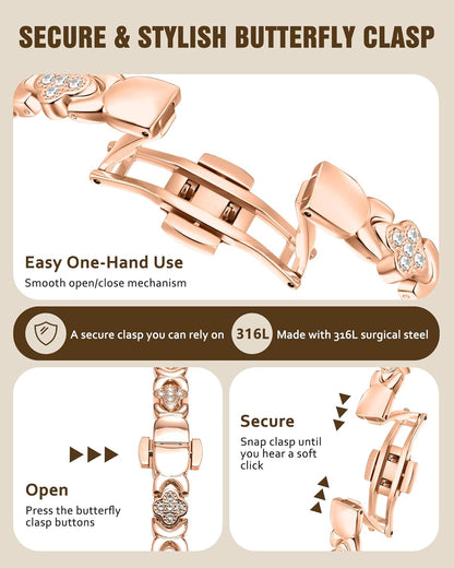 🔥LAST DAY SALE-60%🎉Insideefy 5X Magnetic Copper Bracelet for Women | 5000 Gauss Magnets | Adjustable Butterfly Clasp | Gold-Rose Four-Leaf Clover Design