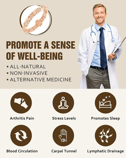 🔥LAST DAY SALE-60%🎉Insideefy 5X Magnetic Copper Bracelet for Women | 5000 Gauss Magnets | Adjustable Butterfly Clasp | Gold-Rose Four-Leaf Clover Design