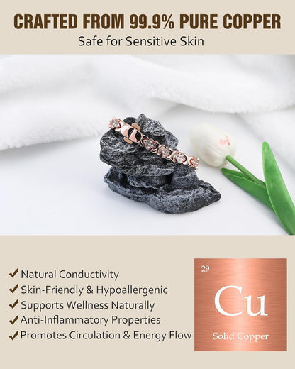 🔥LAST DAY SALE-60%🎉Insideefy 5X Magnetic Copper Bracelet for Women | 5000 Gauss Magnets | Adjustable Butterfly Clasp | Gold-Rose Four-Leaf Clover Design