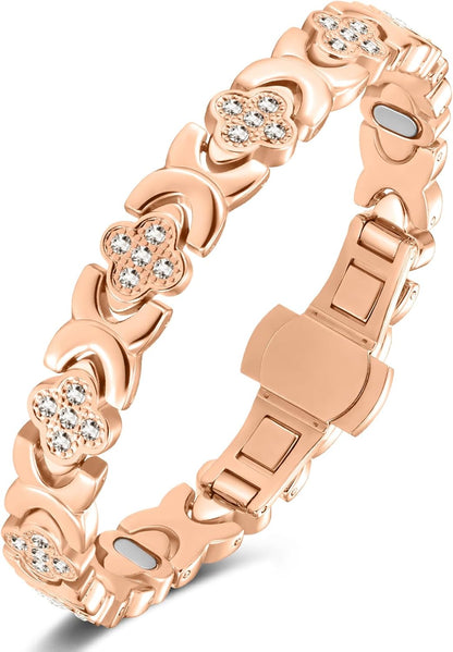🔥LAST DAY SALE-60%🎉Insideefy 5X Magnetic Copper Bracelet for Women | 5000 Gauss Magnets | Adjustable Butterfly Clasp | Gold-Rose Four-Leaf Clover Design