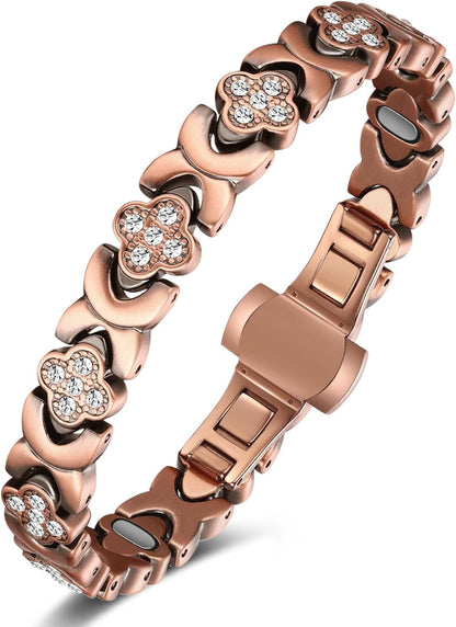 🔥LAST DAY SALE-60%🎉Insideefy 5X Magnetic Copper Bracelet for Women | 5000 Gauss Magnets | Adjustable Butterfly Clasp | Gold-Rose Four-Leaf Clover Design